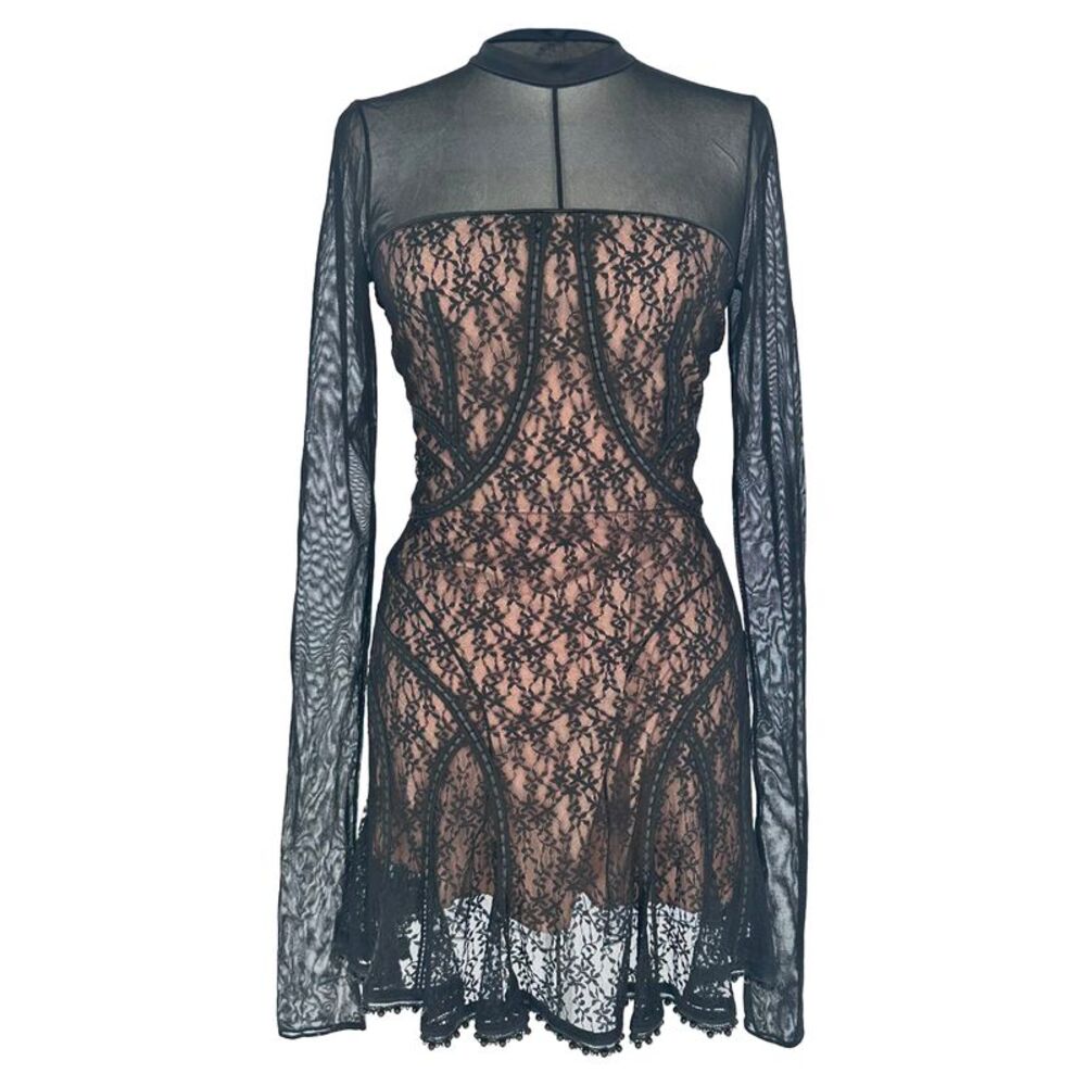 Alexander Wang Lace Cover Up Mini Dress in Black Nylon